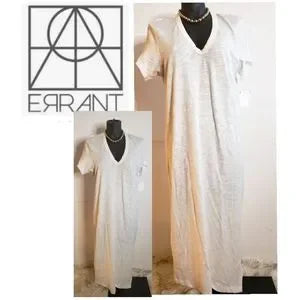 Errant white gauzy V-neck tee shirt maxi dress