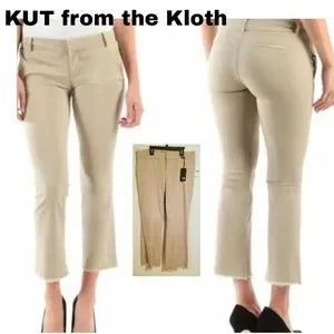 Kut From the Kloth Stella Kick Flare Khaki Brown Fringed Khakis Pants. NWTs
