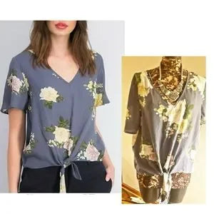 Nine Britton floral tie front top.  Sz Large