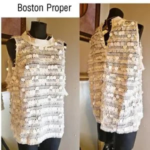 Boston Proper crochet fringe sleeveless top. Sz 18