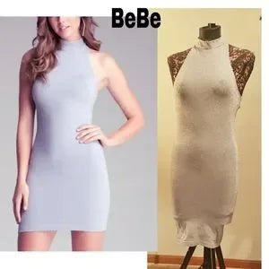 BeBe silver bodycon dress. Sz med/lrg