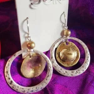 Silver/ gold hammered drop earrings