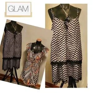 Glam lace trim chevron striped dress. Sz lrg.  New!