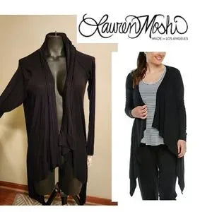 Lauren Moshi black waterfall cardigan.  Sz. Large.  New!  Deal!