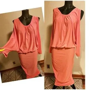 Cold Shoulder coral colored dress.  Sz Small.  Nwt's