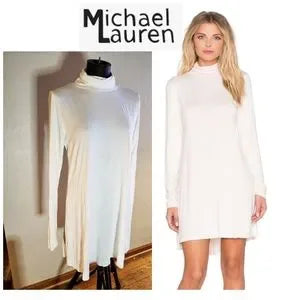 Michael Lauren Leo Turtleneck Mini Dress in Blush Almond.  Sz Med