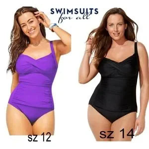 Swimsuits For All Plus Size Ruched Twist Front One Piece Swimsuit Sz 14