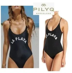 Pilyq Size Small Black LA Playa Farrah Strap Back One Piece Swimsuit.  Sz Sm