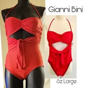 Gianni Bini high waist monokini bikini one piece retro style red swimsuit.  Sz M