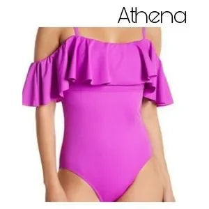 Athena cold shoulder ruffle swimsuit.  One Piece.  Sz 8