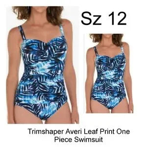 Trimshape Averi Leaf Print One Piece swimsuit.  Sz 12. NWTs