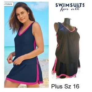 Swimsuits For All Plus Size 2-Piece Swim Skirtini Set 16 Navy Bright purple