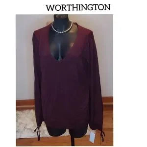 Worthington plum shimmer thin knit tie sleeves.  Sz Xl