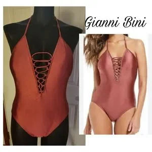 Gianni Bini Fan Fav Romantic Solids One Piece Swimsuit-Medium-Cabernet. Sz Med.