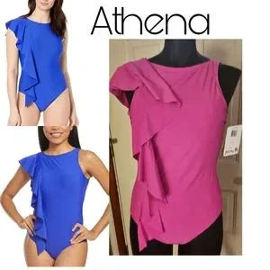 Athena Ruffle Solids Asymmetrical Ruffle Maillot One Piece - Size 6.