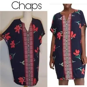 CHAPS Floral & Mosaic Print Shift Dress. Sz Sm