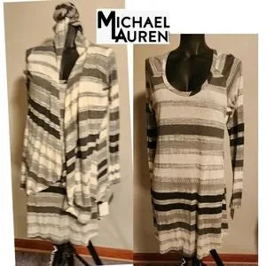 Michael Lauren striped dress & cardigan. Sz Med.  New. DEAL!