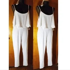 Material Girl white popover crop jumpsuit.  Sz Lrge