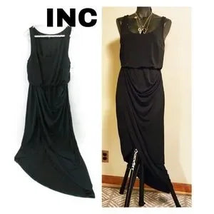 INC International Concepts Asymmetric Black Sleeveless Maxi Dress.  Sz Sm.