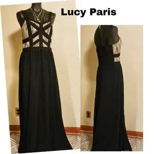 Lucy Paris Back Long Maxi Dress Sz. M.  Chiffon Straps