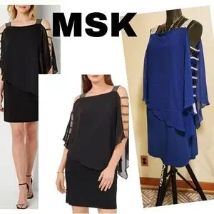 MSK Embellished Sheer Cape Overlay Cocktail Dress. Sz Large