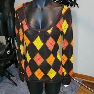 Chocolate Pudding Argyle Sweater.  Sz  Med