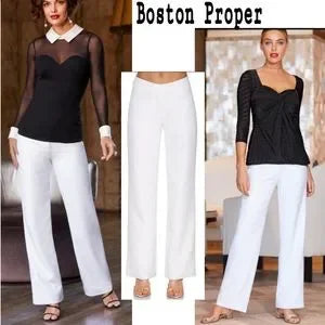 Boston Proper white wide leg dress trousers. Sz 4 and Sz 14