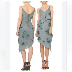 Ex Label Lab House Of Frazer Grey Strappy Asymetrical Ruffle Front Floral Shift.