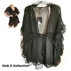 Club Z Collection sheer ruffle cover up.  Sz XL