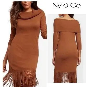 Ny & Co cowl neck fringe sweater dress.  Sz Large. Stretch