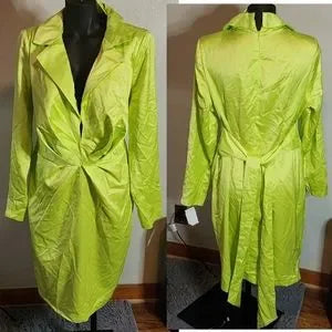 Fashion to Figure Satin lime green dress. Stretch. Sz O. Equal to 12. New.