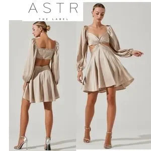 ASTR ANAMARIA CUTOUT LONG SLEEVE MINI DRESS. Sz Med