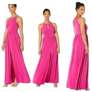 MICHAEL Michael Kors Solid Halter Maxi Dress Fuchsia Size Petite S