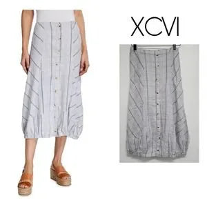 XCVI Floki Check Striped Midi Skirt.  Sz Med