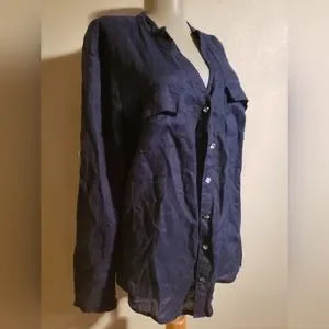 INC navy linen top.  Sz Lrg