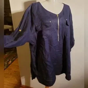 Company by Ellen Tracy blue linen top. Sz XL