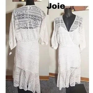 Joie lace assymetrical puff sleeve dress. Sz Sm Org $310