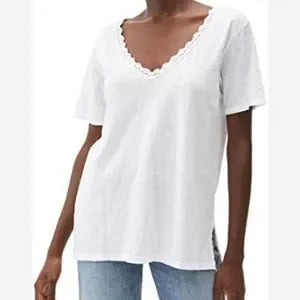 Michael Stars Arina Lace Mix V Neck Tee. Sz OS
