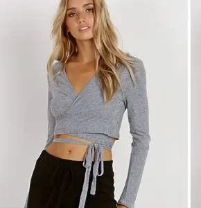 Lanston sports Ballet Crop Wrap Long Sleeve Top. Sz Sm