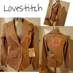 Lovestitch khaki embroidered blazer