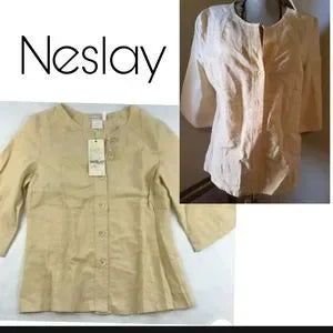 Neslay Cotton Blouse 3/4 Balloon Sleeve Size Large.