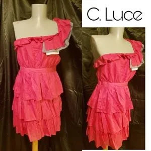 C. LUCE one shoulder ruffle tiered dress Sz Med.