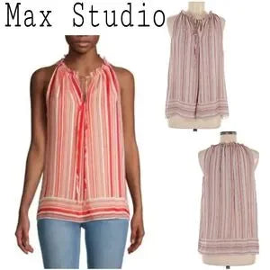 MAX STUDIO Striped Gathered Halter Top. Sz Med