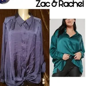 Zac & Rachel navy satiny blouse. Plus size 2x