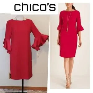 Chico's RUFFLE-SLEEVE satin dress.